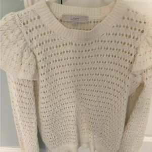 LOFT  shoulder ruffle Women's open knit sweater